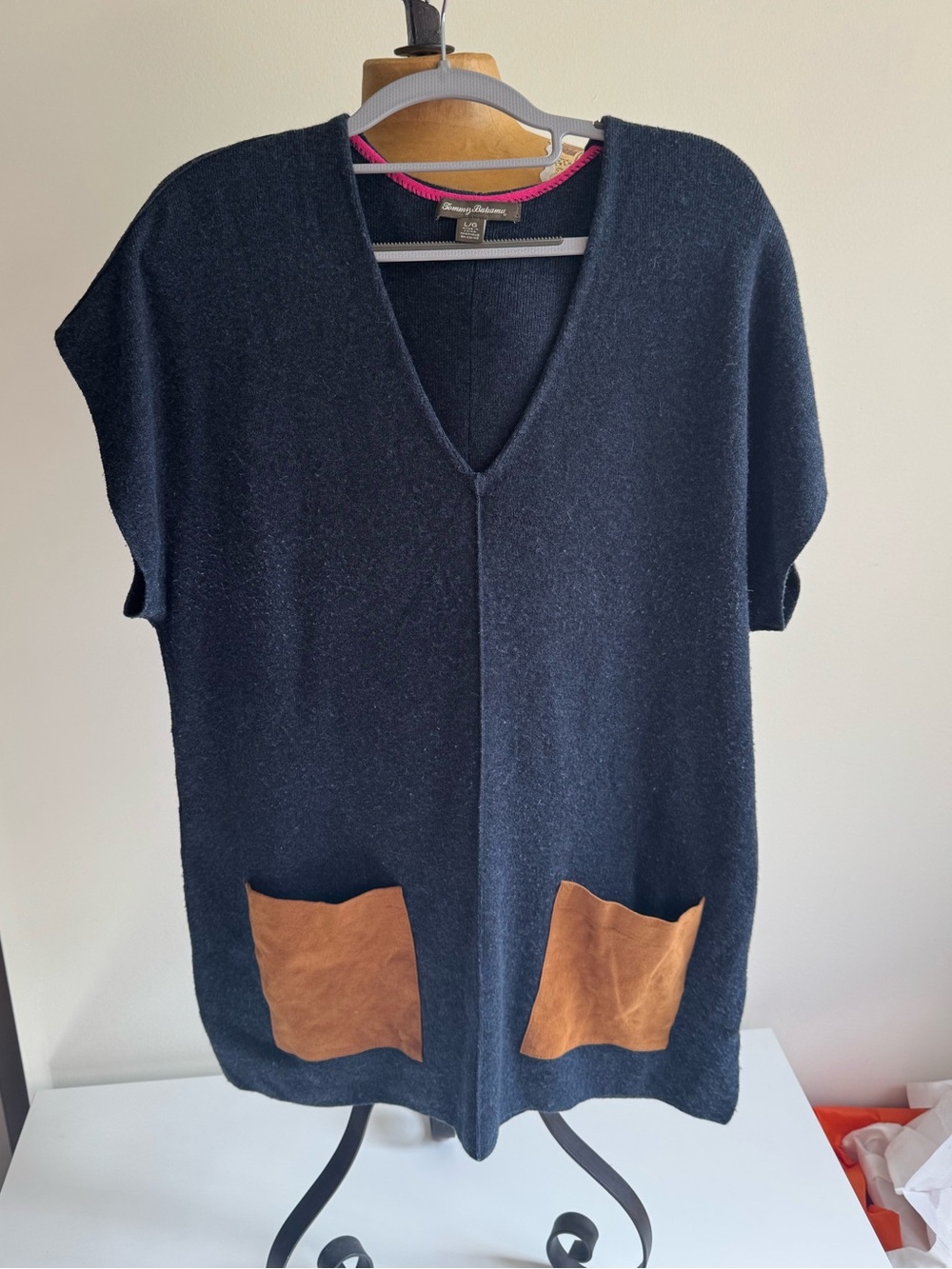 Tommy Bahama Knit V-Neck Sweater Dress with Suede Pockets